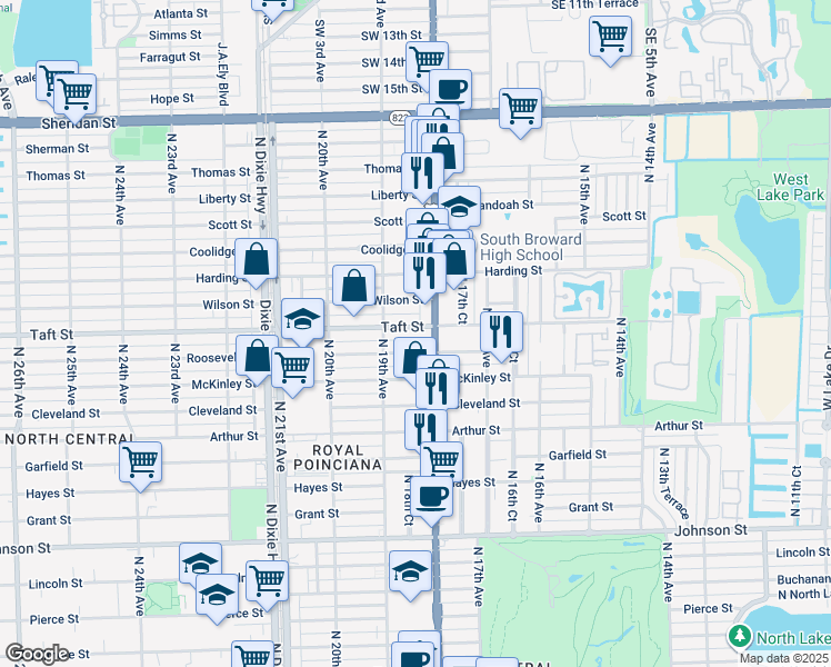 map of restaurants, bars, coffee shops, grocery stores, and more near in Hollywood