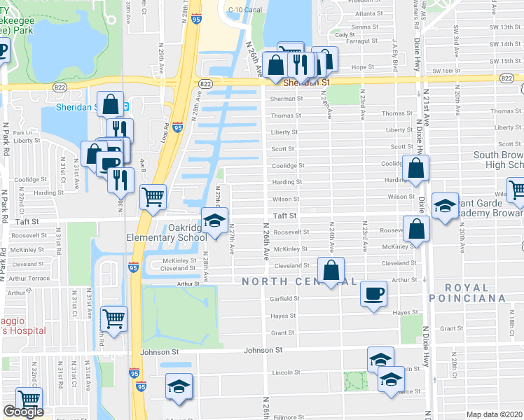 map of restaurants, bars, coffee shops, grocery stores, and more near in Hollywood