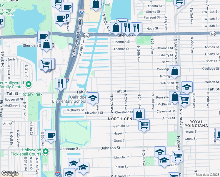 map of restaurants, bars, coffee shops, grocery stores, and more near in Hollywood
