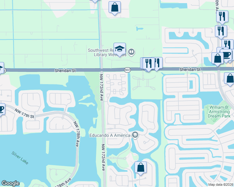 map of restaurants, bars, coffee shops, grocery stores, and more near 2201 Northwest 170th Avenue in Pembroke Pines