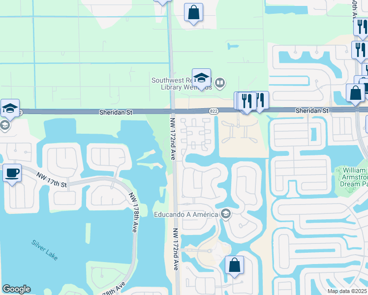 map of restaurants, bars, coffee shops, grocery stores, and more near 2198 Northwest 171st Terrace in Pembroke Pines