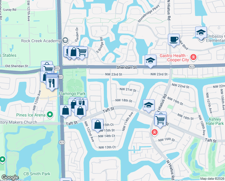 map of restaurants, bars, coffee shops, grocery stores, and more near 2010 Northwest 118th Avenue in Pembroke Pines