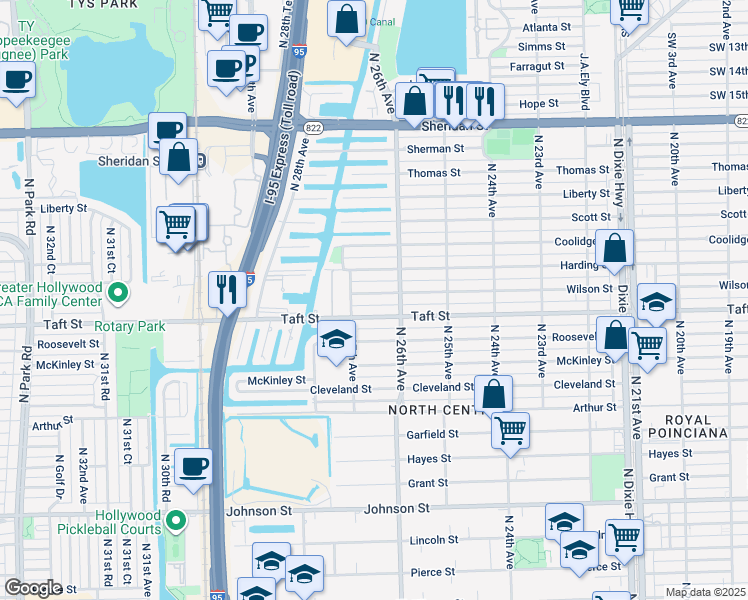 map of restaurants, bars, coffee shops, grocery stores, and more near in Hollywood