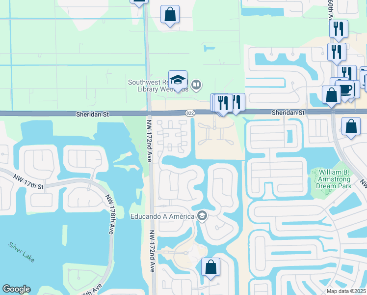 map of restaurants, bars, coffee shops, grocery stores, and more near 2201 Northwest 170th Avenue in Pembroke Pines