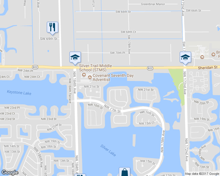 map of restaurants, bars, coffee shops, grocery stores, and more near 18185 Northwest 21st Street in Pembroke Pines