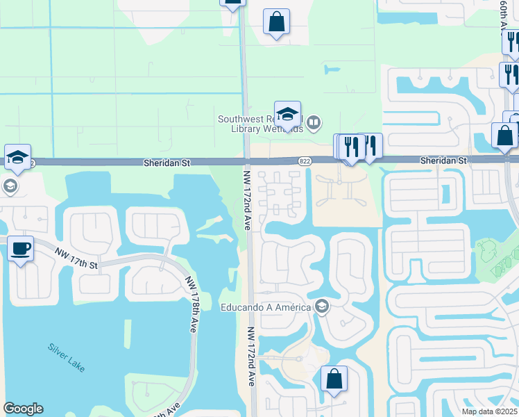 map of restaurants, bars, coffee shops, grocery stores, and more near 2198 Northwest 171st Terrace in Pembroke Pines