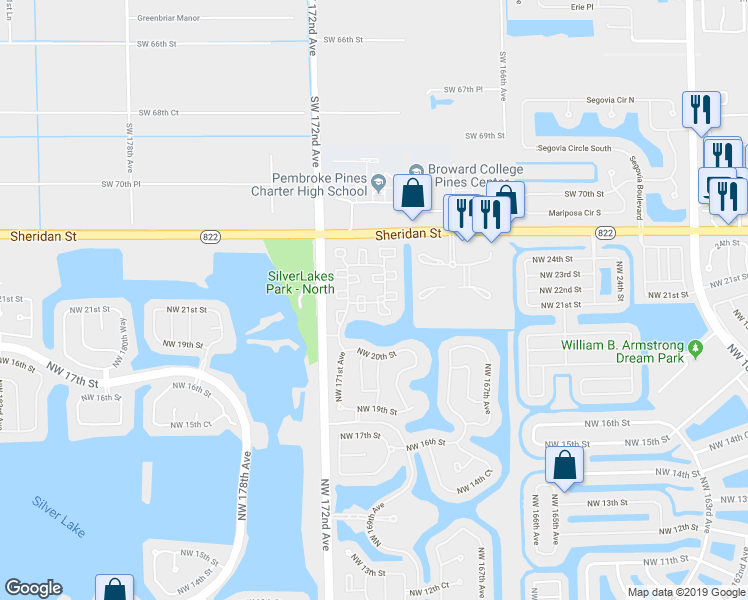 map of restaurants, bars, coffee shops, grocery stores, and more near 2201 Northwest 170th Avenue in Pembroke Pines