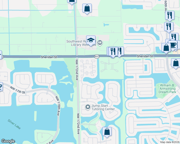 map of restaurants, bars, coffee shops, grocery stores, and more near 2201 Northwest 170th Avenue in Pembroke Pines