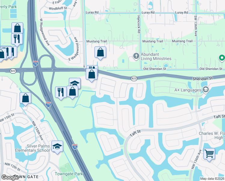 map of restaurants, bars, coffee shops, grocery stores, and more near 14226 Northwest 21st Street in Pembroke Pines