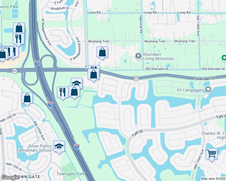 map of restaurants, bars, coffee shops, grocery stores, and more near 14226 Northwest 21st Street in Pembroke Pines
