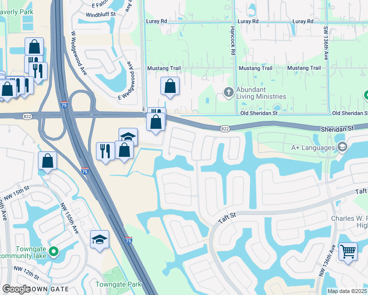 map of restaurants, bars, coffee shops, grocery stores, and more near 14235 Northwest 21st Street in Pembroke Pines