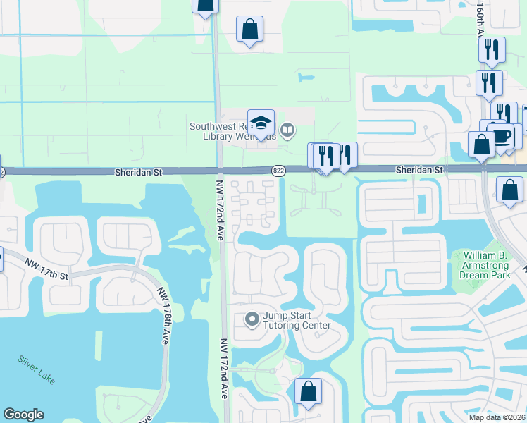 map of restaurants, bars, coffee shops, grocery stores, and more near 2201 Northwest 170th Avenue in Pembroke Pines