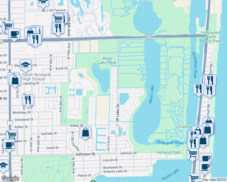 map of restaurants, bars, coffee shops, grocery stores, and more near 1130 Lemonwood Street in Hollywood