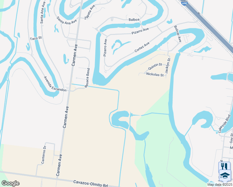 map of restaurants, bars, coffee shops, grocery stores, and more near in Olmito