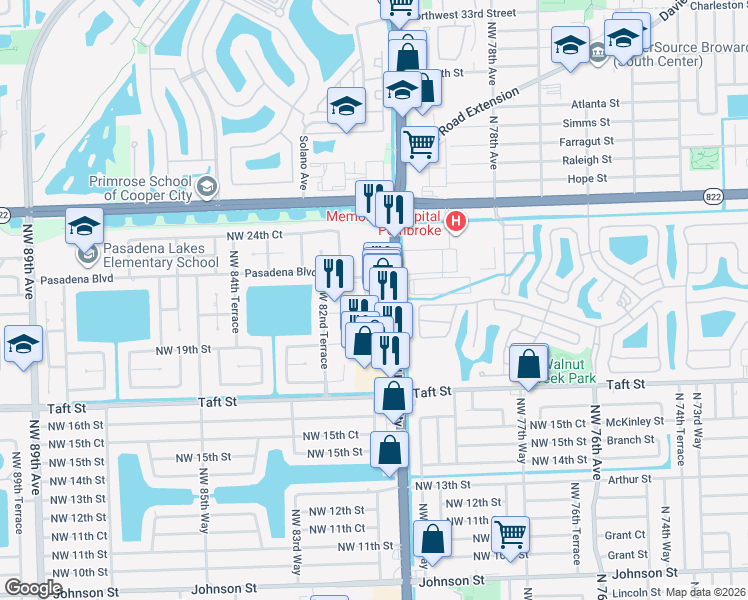 map of restaurants, bars, coffee shops, grocery stores, and more near 2061 Northwest 81st Avenue in Pembroke Pines