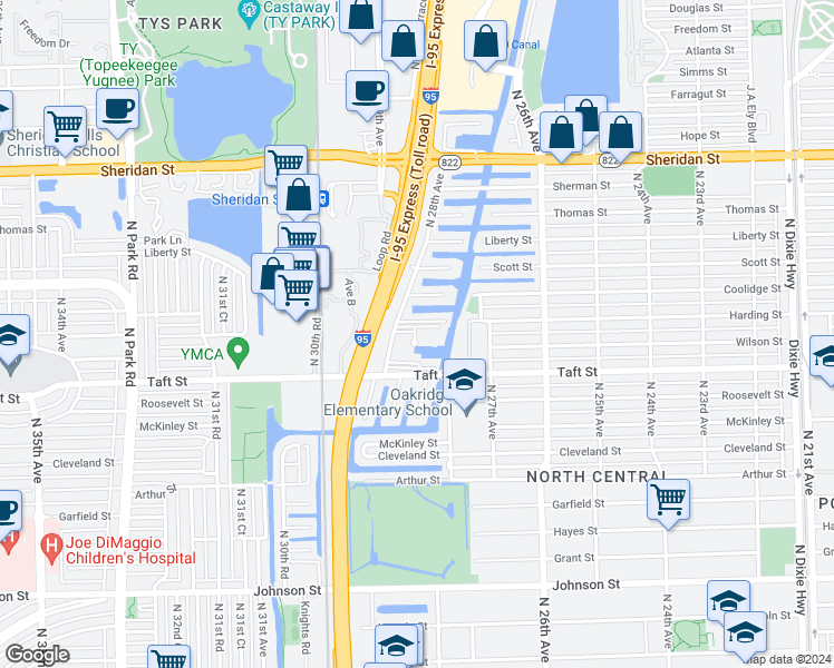 map of restaurants, bars, coffee shops, grocery stores, and more near 2729 Harding Street in Hollywood