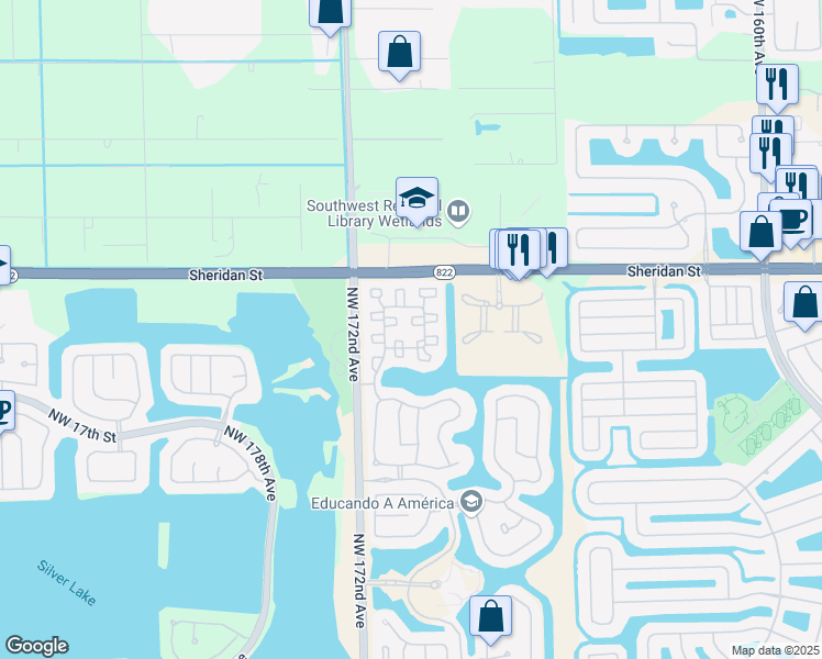map of restaurants, bars, coffee shops, grocery stores, and more near 2226 Northwest 170th Avenue in Pembroke Pines