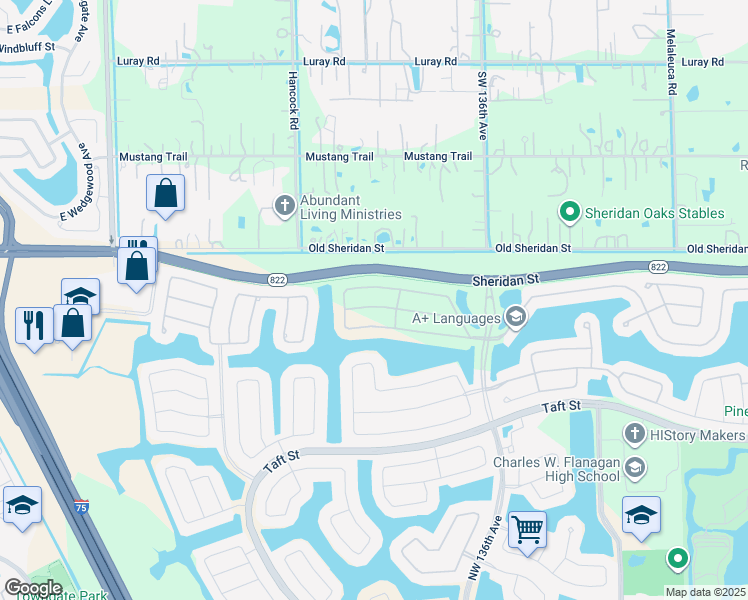 map of restaurants, bars, coffee shops, grocery stores, and more near 13833 Northwest 21st Street in Pembroke Pines