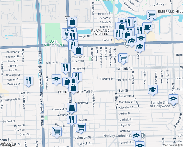 map of restaurants, bars, coffee shops, grocery stores, and more near 5812 West Park Road in Fort Lauderdale