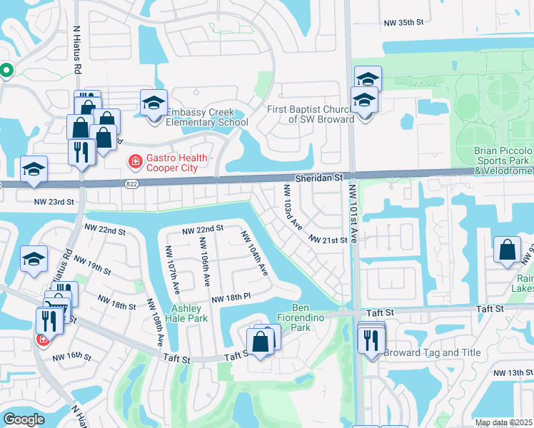 map of restaurants, bars, coffee shops, grocery stores, and more near 2200 Buttonwood Avenue in Pembroke Pines