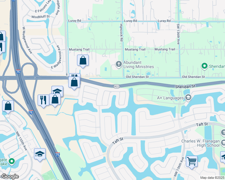 map of restaurants, bars, coffee shops, grocery stores, and more near 13985 Northwest 22nd Court in Pembroke Pines