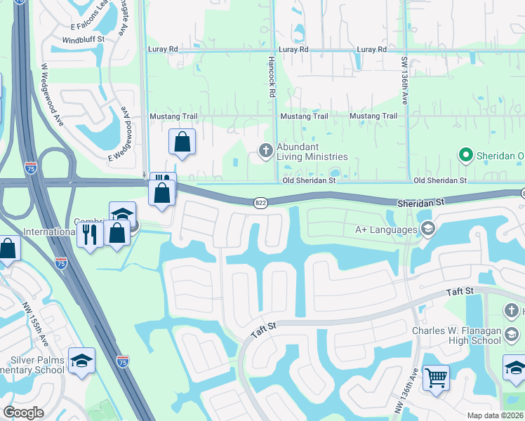 map of restaurants, bars, coffee shops, grocery stores, and more near 13985 Northwest 22nd Court in Pembroke Pines