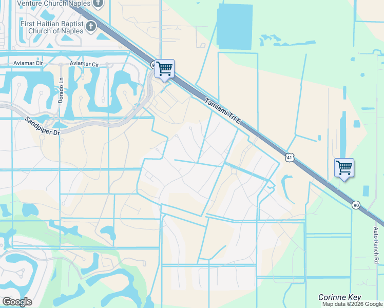 map of restaurants, bars, coffee shops, grocery stores, and more near 15000 Tamiami Trail East in Naples