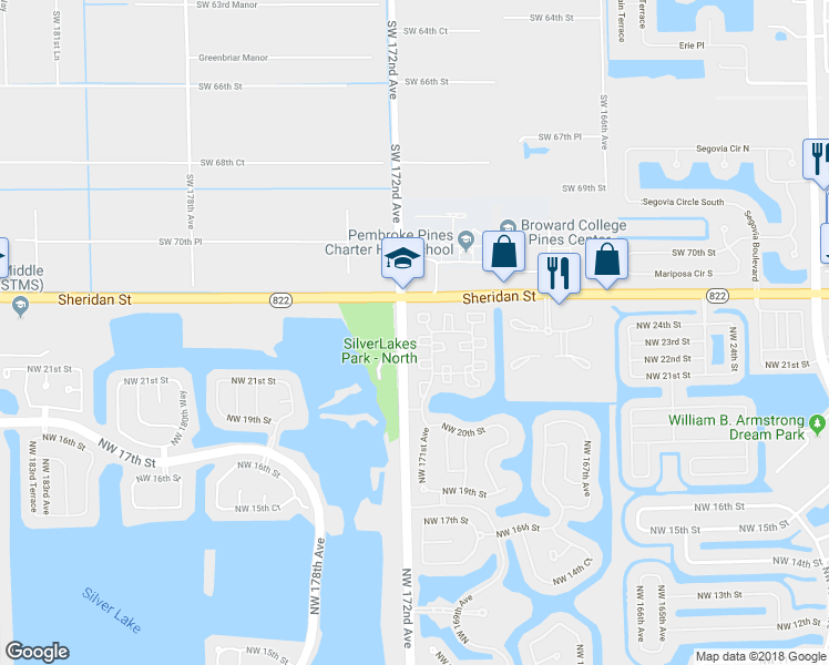 map of restaurants, bars, coffee shops, grocery stores, and more near 2286 Northwest 171st Terrace in Pembroke Pines