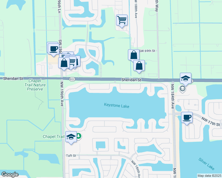 map of restaurants, bars, coffee shops, grocery stores, and more near 2460 Northwest 189th Avenue in Pembroke Pines