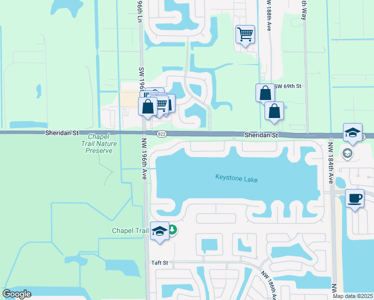 map of restaurants, bars, coffee shops, grocery stores, and more near 2474 Northwest 193rd Avenue in Pembroke Pines