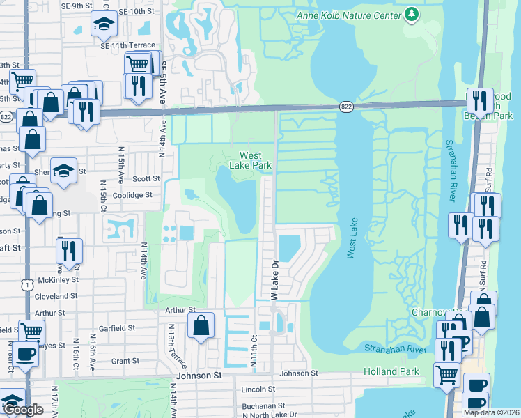 map of restaurants, bars, coffee shops, grocery stores, and more near 1130 Chestnut Lane in Hollywood