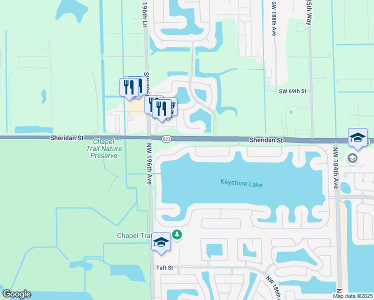 map of restaurants, bars, coffee shops, grocery stores, and more near 2474 Northwest 193rd Avenue in Pembroke Pines