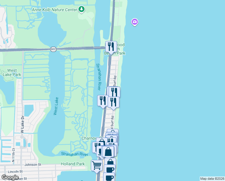 map of restaurants, bars, coffee shops, grocery stores, and more near 314 Missouri Street in Hollywood