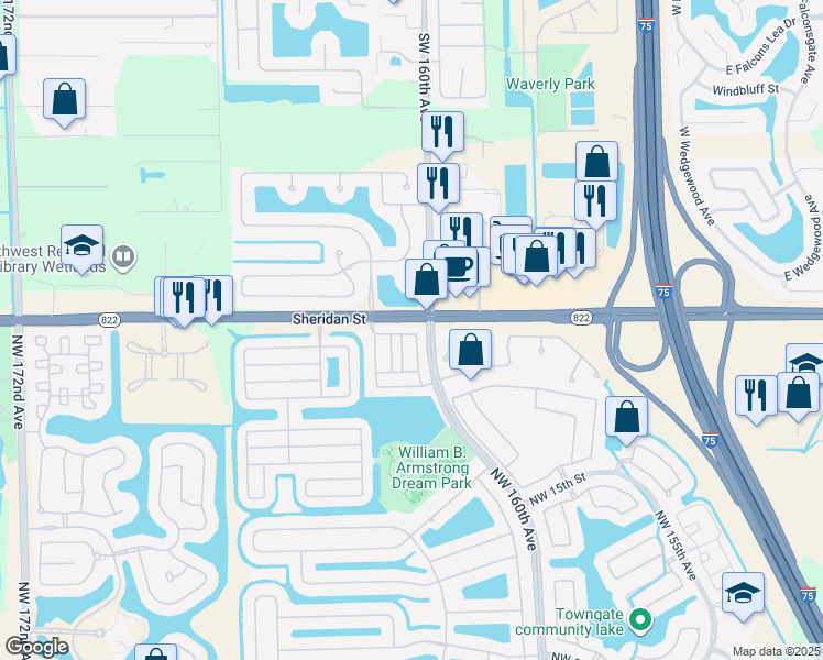 map of restaurants, bars, coffee shops, grocery stores, and more near in Pembroke Pines