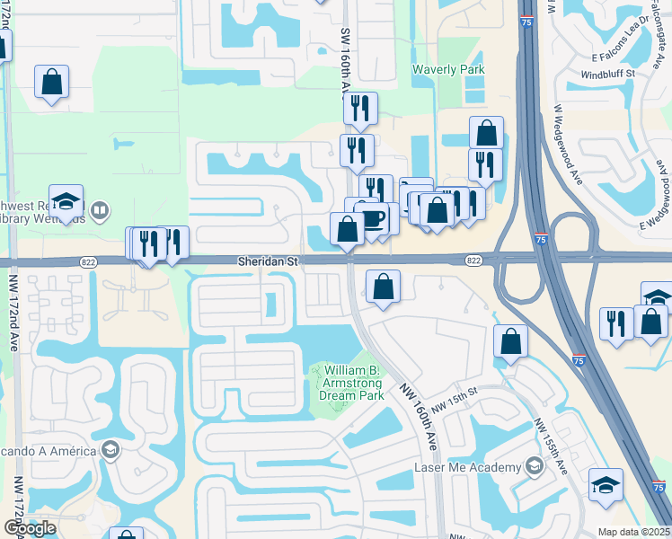 map of restaurants, bars, coffee shops, grocery stores, and more near in Pembroke Pines