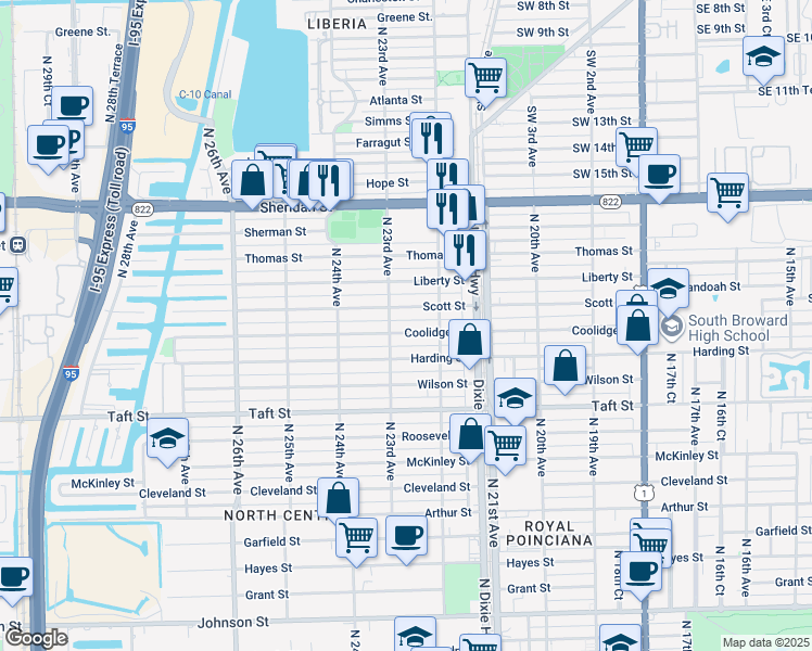 map of restaurants, bars, coffee shops, grocery stores, and more near 2226 Scott Street in Hollywood