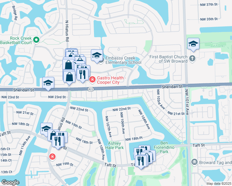 map of restaurants, bars, coffee shops, grocery stores, and more near 2371 Dogwood Court in Pembroke Pines