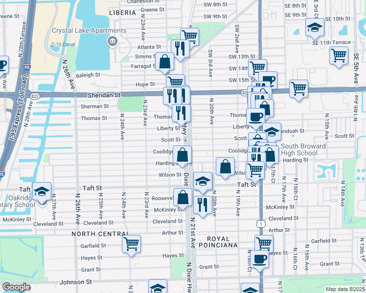 map of restaurants, bars, coffee shops, grocery stores, and more near 2056 Scott Street in Hollywood