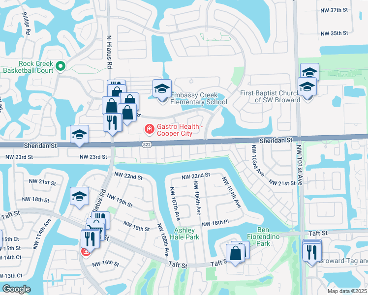 map of restaurants, bars, coffee shops, grocery stores, and more near 2371 Dogwood Court in Pembroke Pines