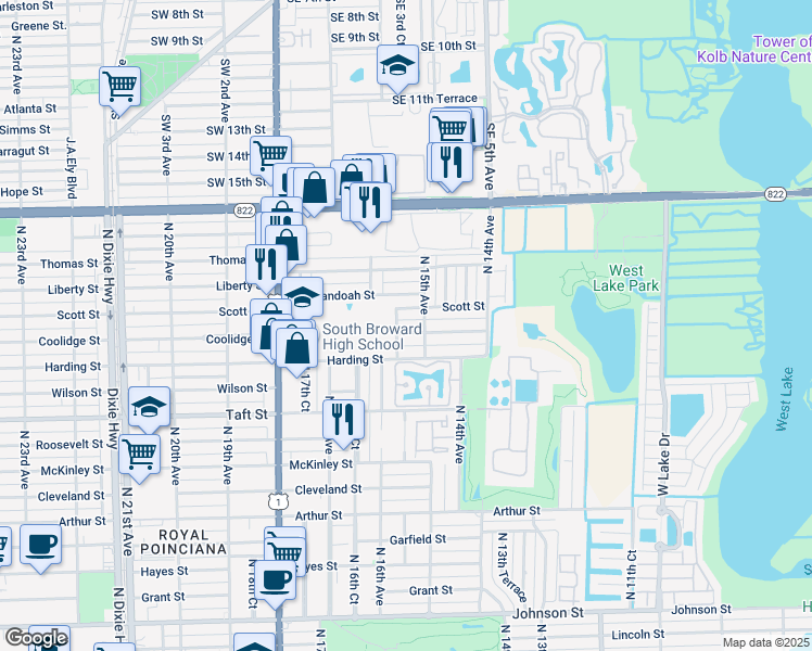 map of restaurants, bars, coffee shops, grocery stores, and more near 1503 Coolidge Street in Hollywood