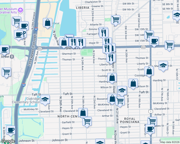 map of restaurants, bars, coffee shops, grocery stores, and more near 2314 Scott Street in Hollywood