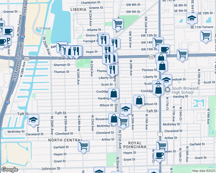 map of restaurants, bars, coffee shops, grocery stores, and more near 2124 Scott Street in Hollywood