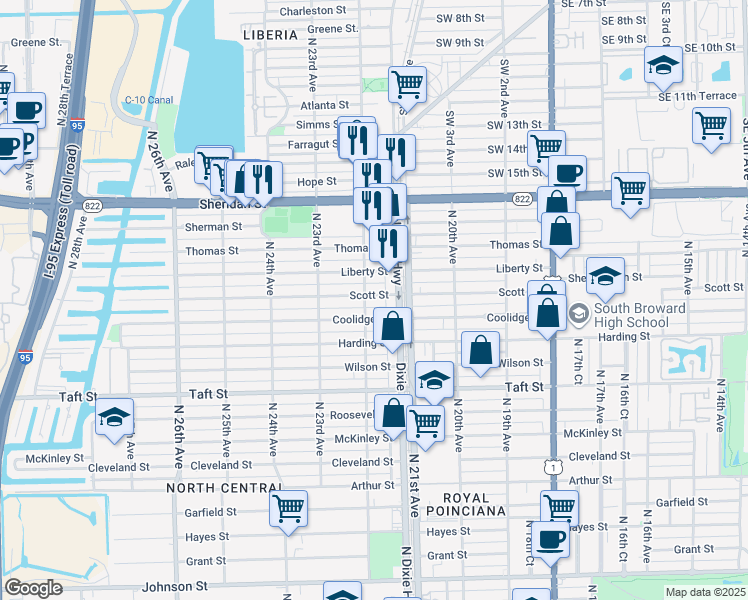 map of restaurants, bars, coffee shops, grocery stores, and more near 2124 Scott Street in Hollywood