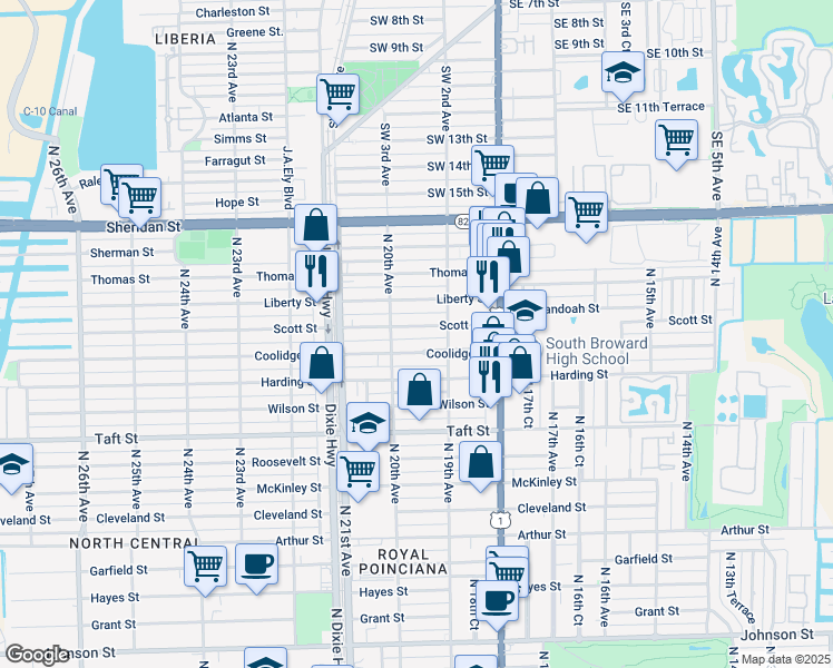 map of restaurants, bars, coffee shops, grocery stores, and more near 1930 Scott Street in Hollywood