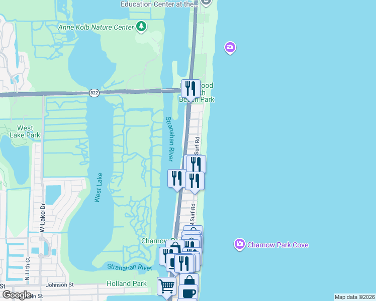 map of restaurants, bars, coffee shops, grocery stores, and more near 314 Missouri Street in Hollywood