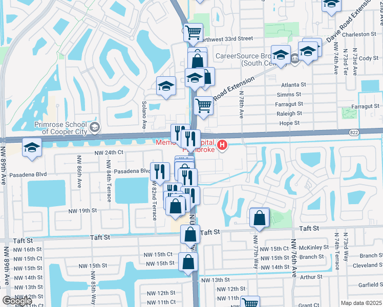 map of restaurants, bars, coffee shops, grocery stores, and more near in Hollywood