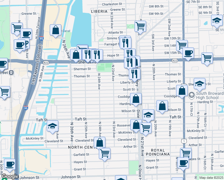 map of restaurants, bars, coffee shops, grocery stores, and more near 2314 Scott Street in Hollywood