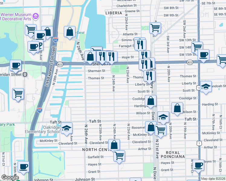map of restaurants, bars, coffee shops, grocery stores, and more near 2402 Scott Street in Hollywood