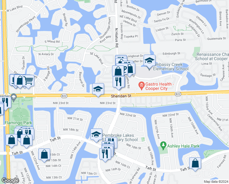 map of restaurants, bars, coffee shops, grocery stores, and more near 11200 Rockinghorse Road in Hollywood