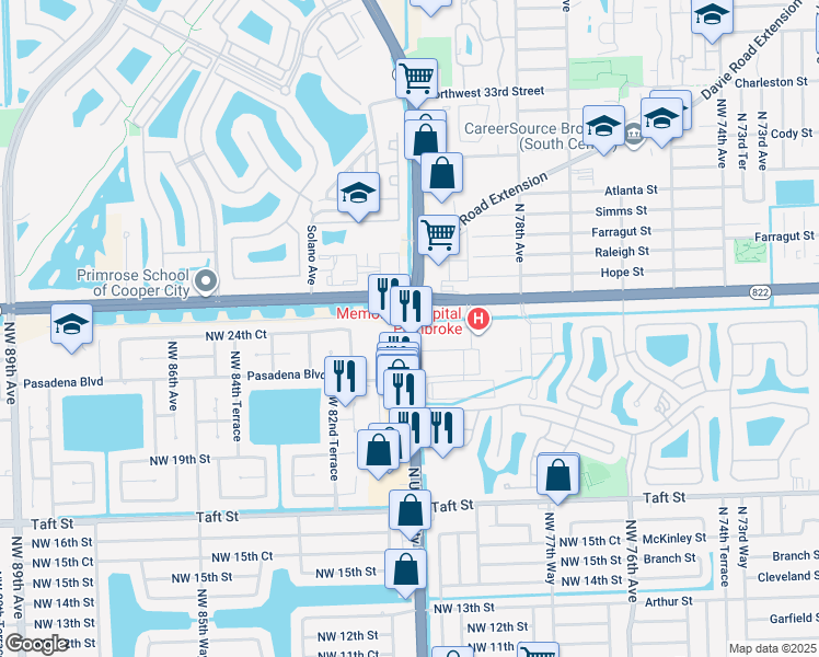 map of restaurants, bars, coffee shops, grocery stores, and more near in Hollywood